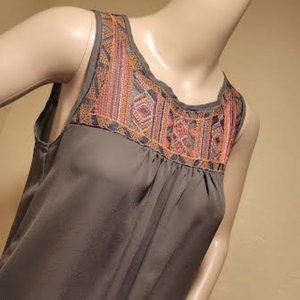BCX olive green sleeveless top w/ curved hem & fun semi-split in back - Medium